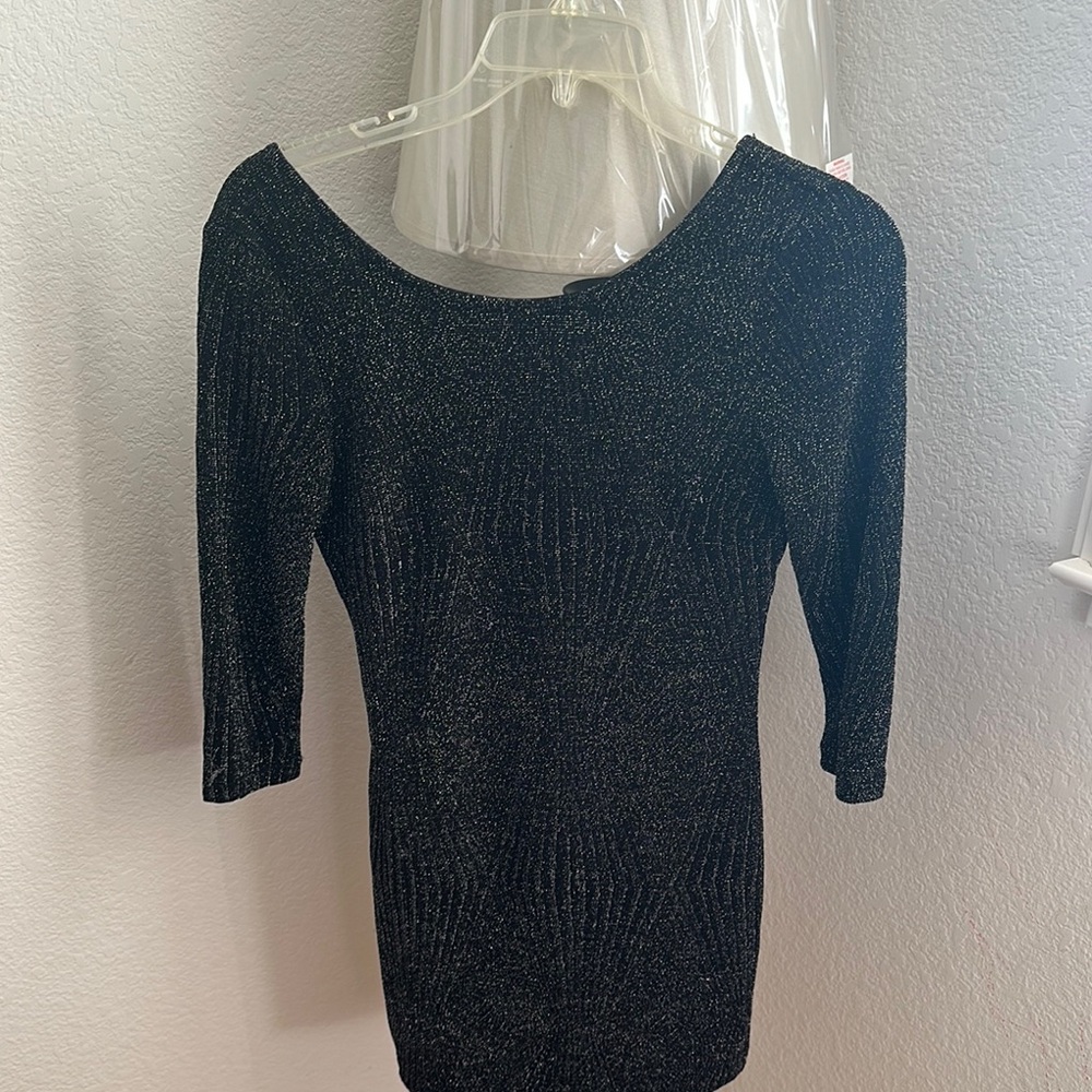 Trixxi Black Ribbed Bodycon Dress Bateau Neckline